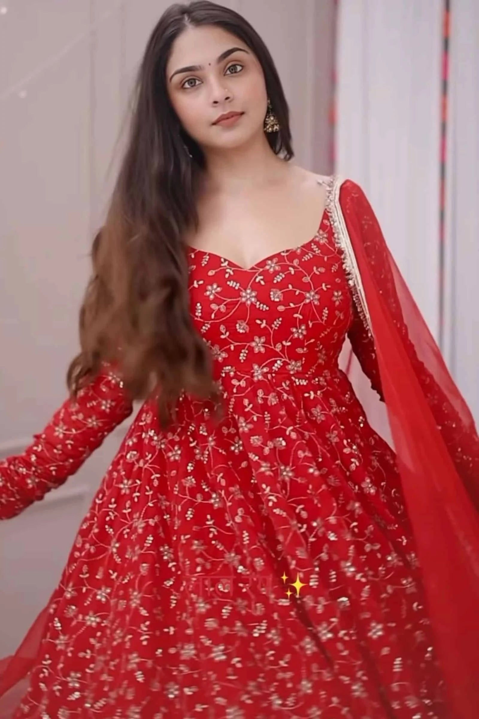 Saiyaara Red Colour Premium Anarkali Suit Set