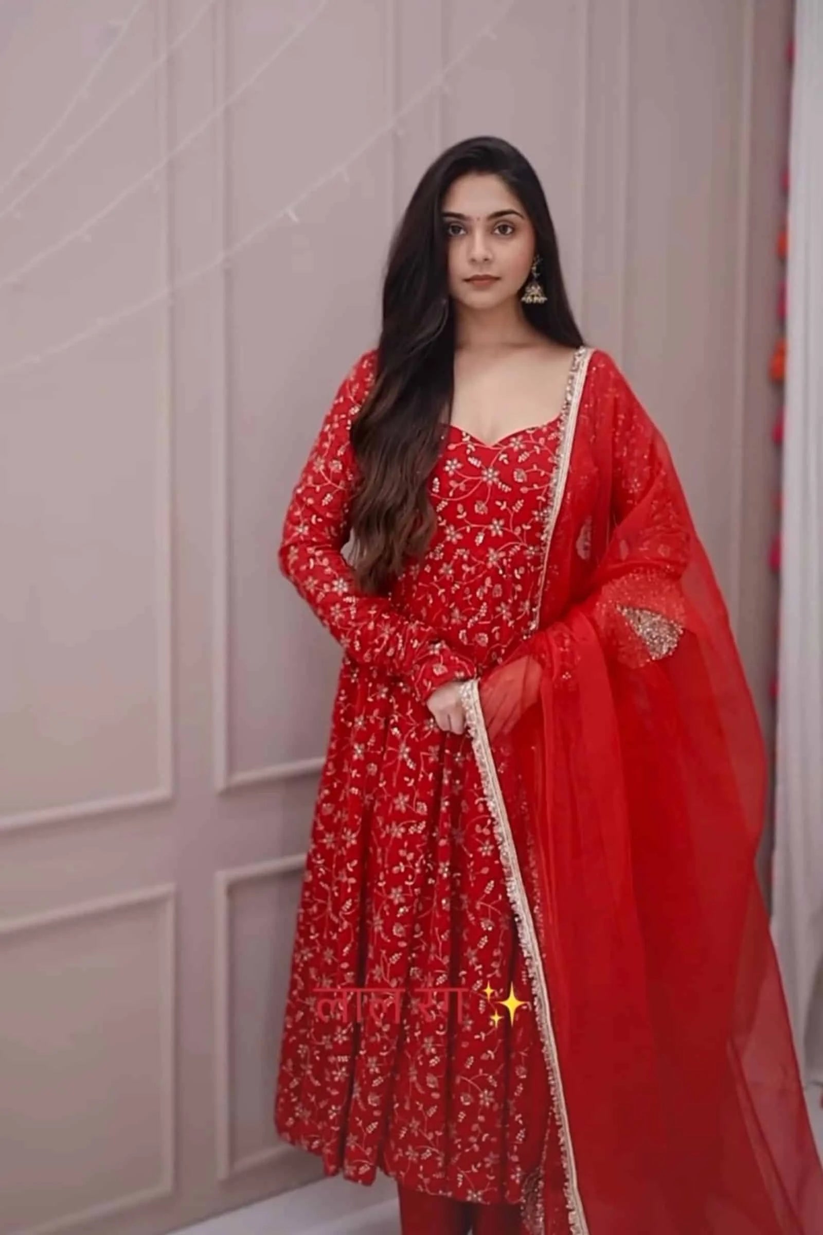 Saiyaara Red Colour Premium Anarkali Suit Set