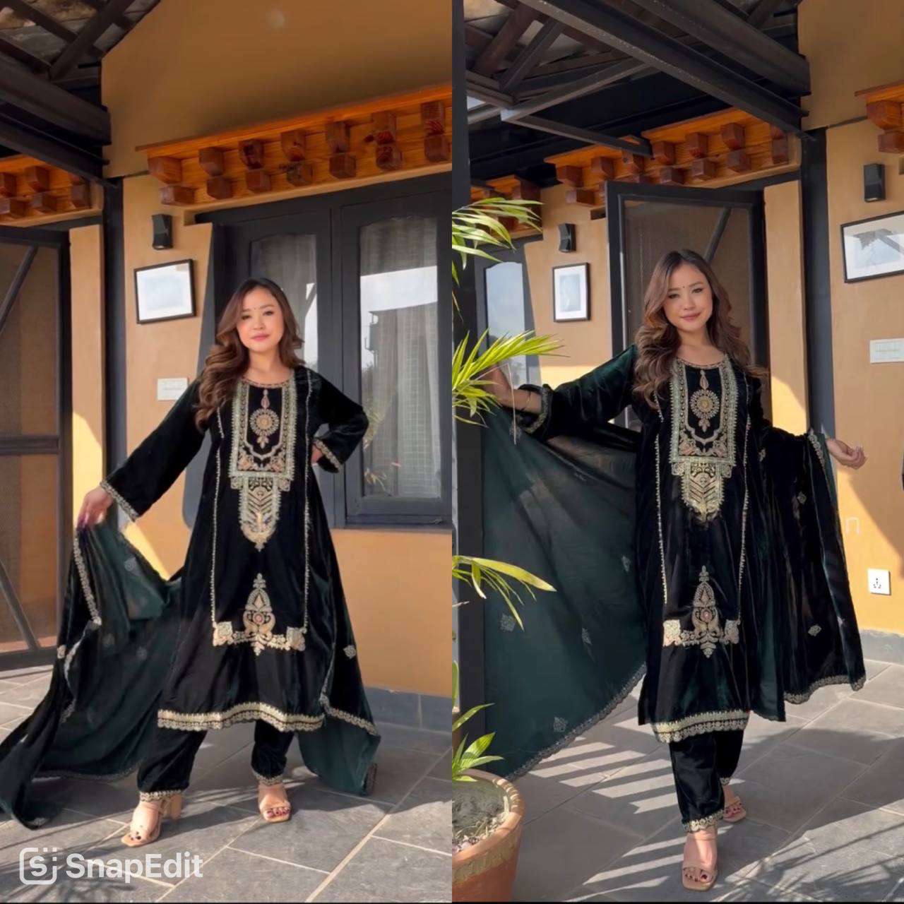 Velvet top with Embroidery Coding Sequence Work