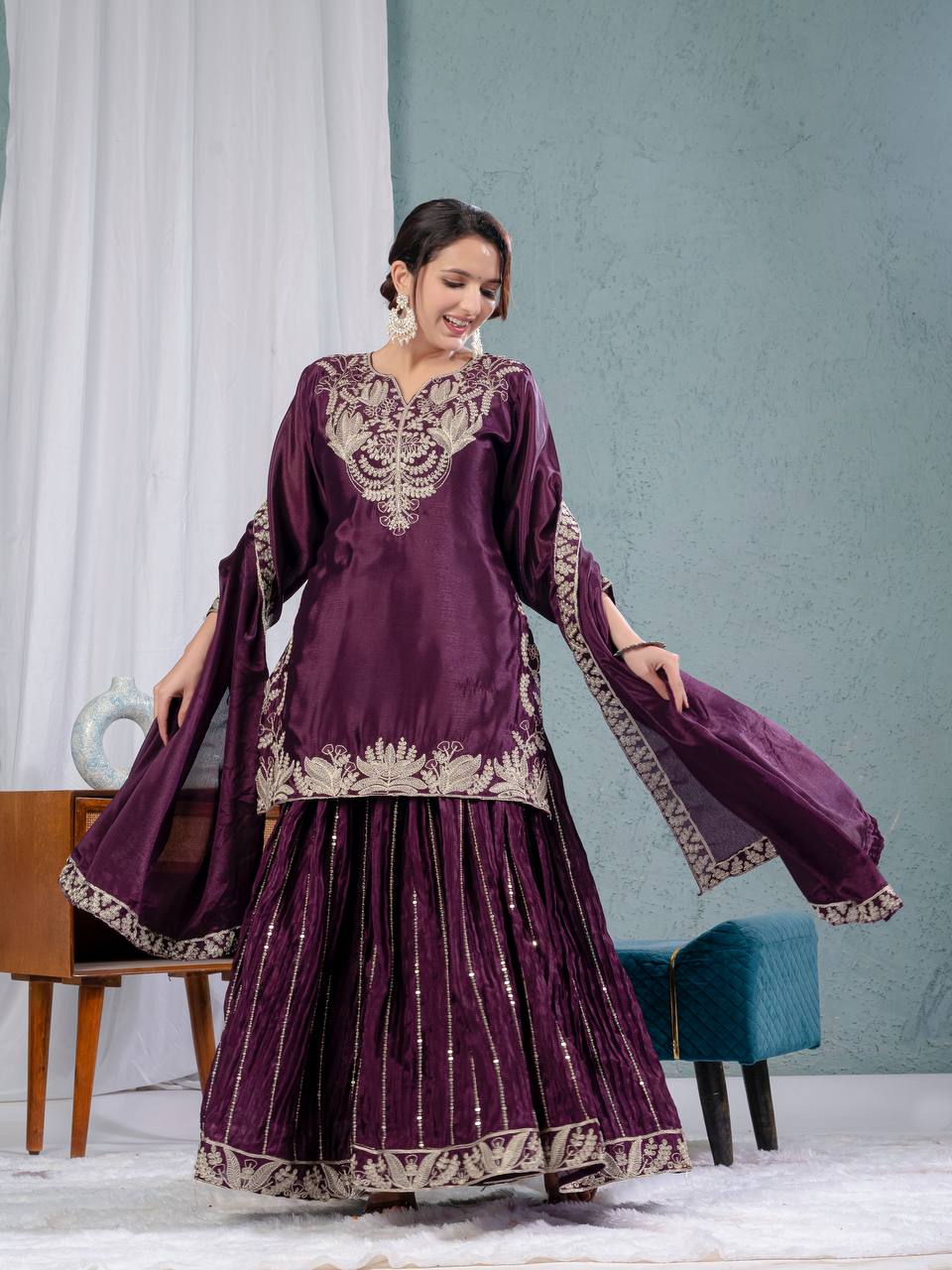 Party wear heavy Top,Sarara & Dupatta