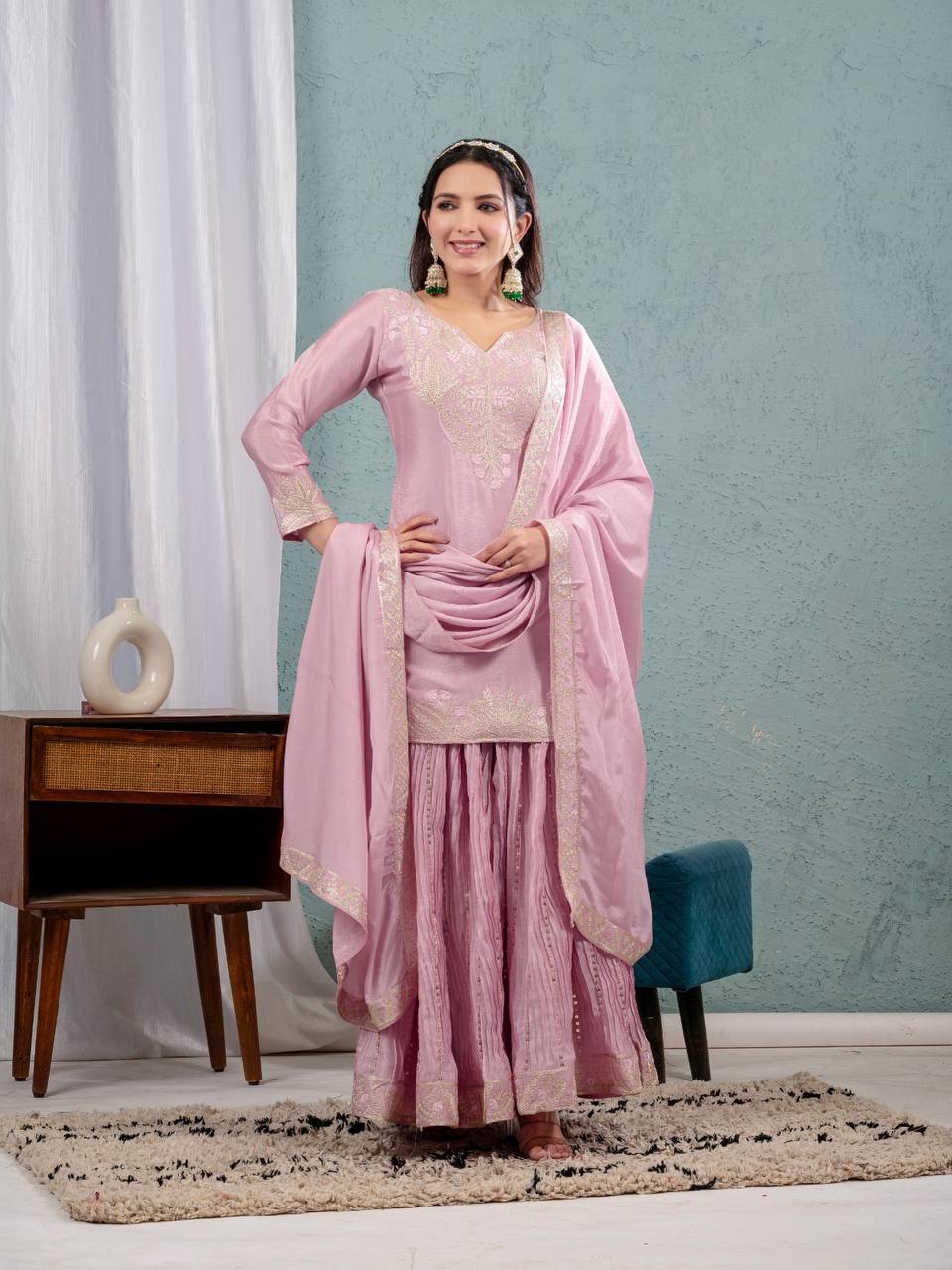 Party wear heavy Top,Sarara & Dupatta
