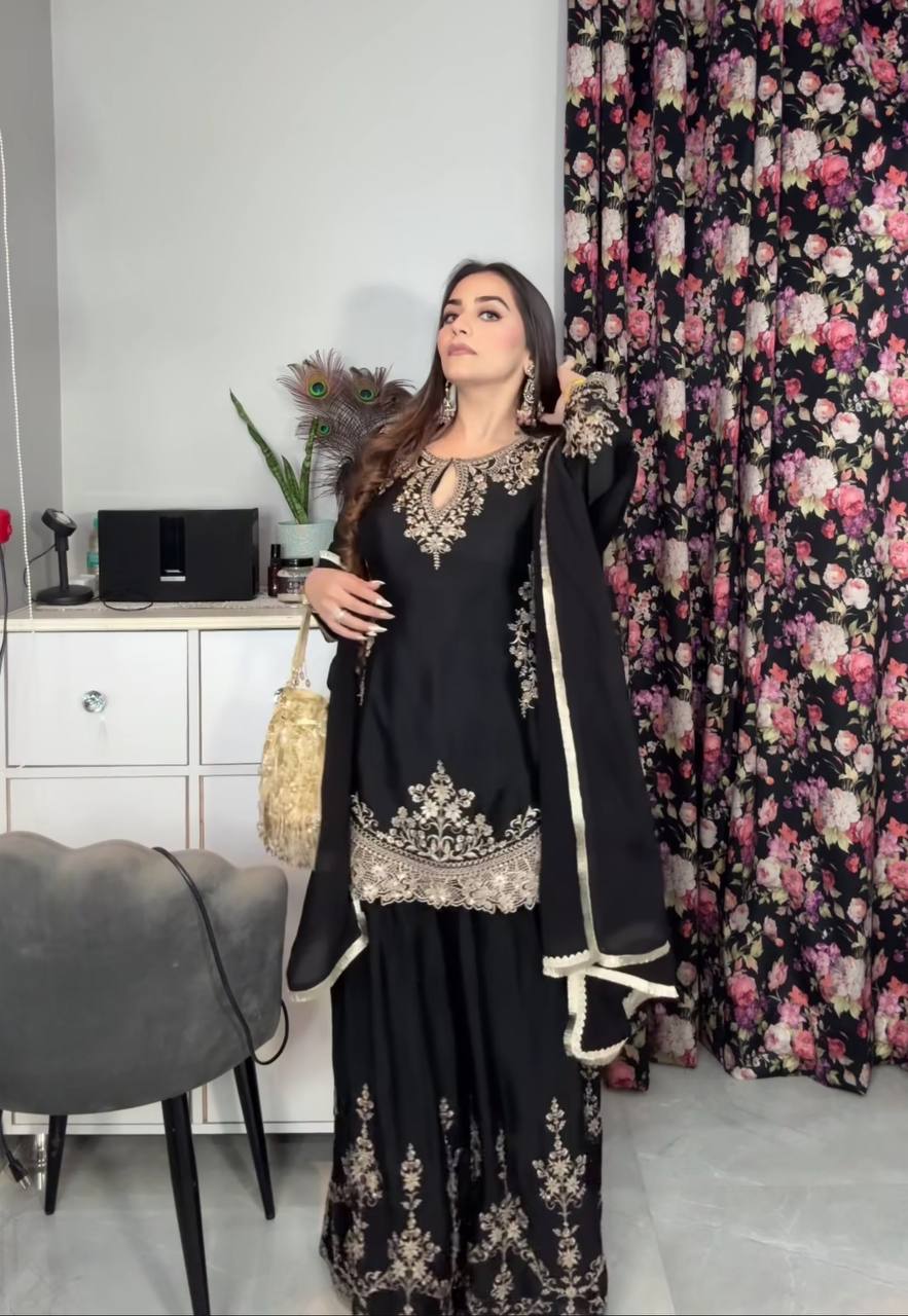 Party Wear Look Top, Sharara Plazzo &nbsp;and Dupatta.