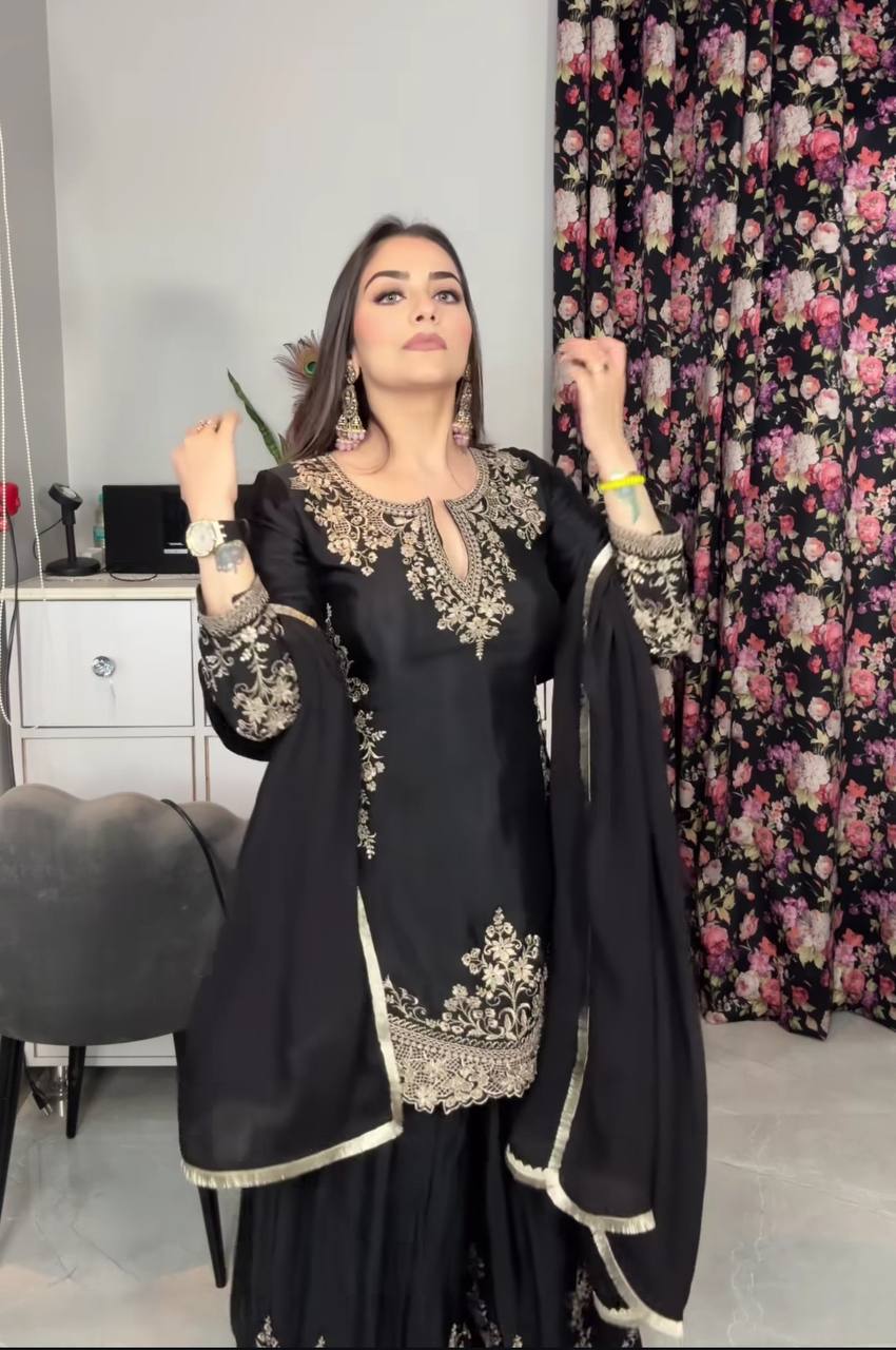 Party Wear Look Top, Sharara Plazzo &nbsp;and Dupatta.