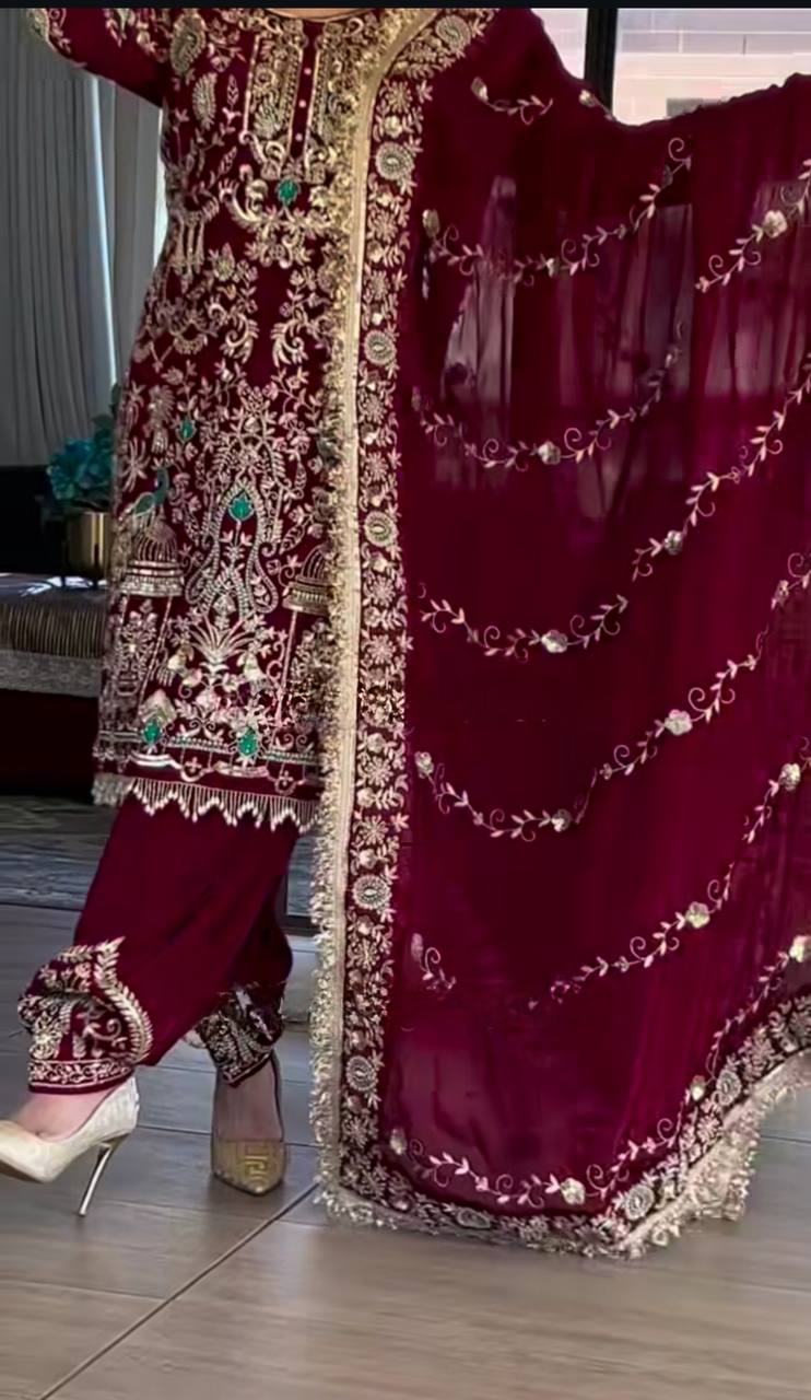 Party Wear Look Top,Dhoti Salwar and Dupatta