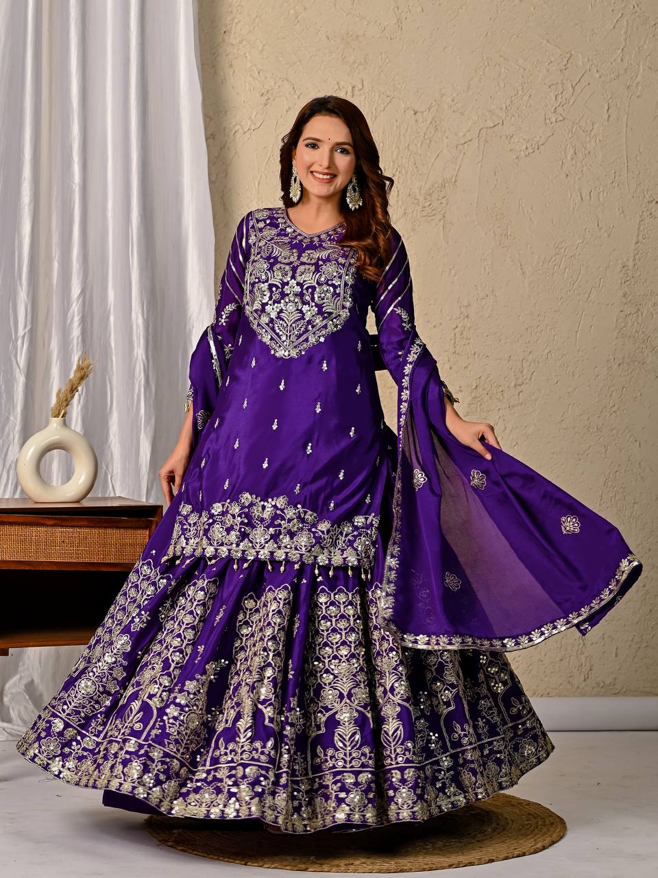Heavy chinnon silk  with 5mm Sequence work