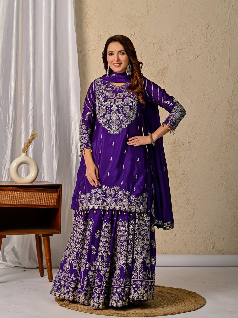 Heavy chinnon silk  with 5mm Sequence work