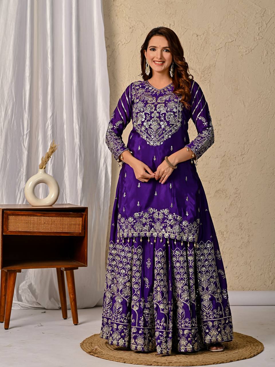 Heavy chinnon silk  with 5mm Sequence work