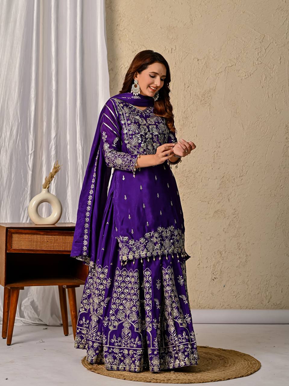 Heavy chinnon silk  with 5mm Sequence work