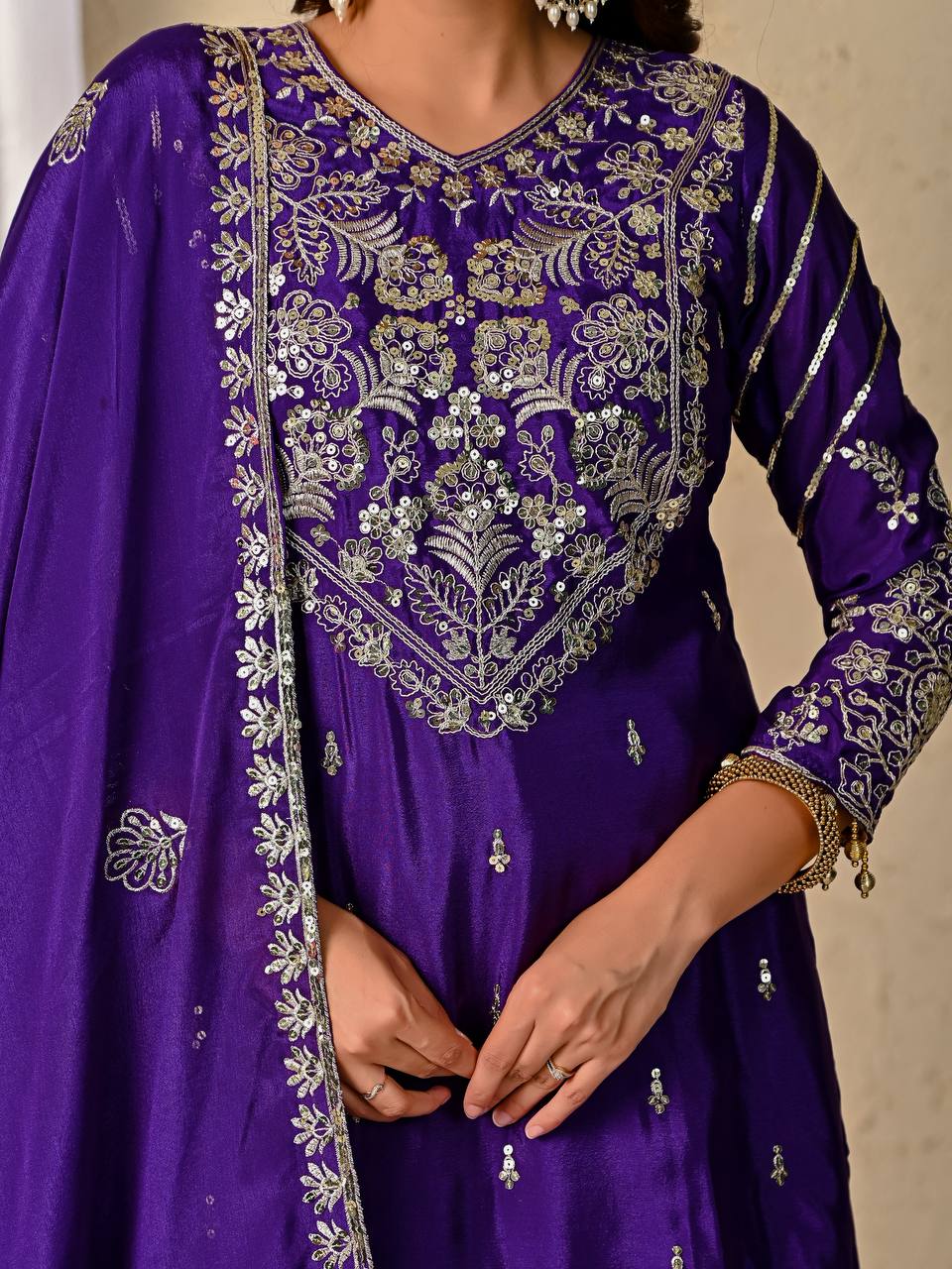Heavy chinnon silk  with 5mm Sequence work