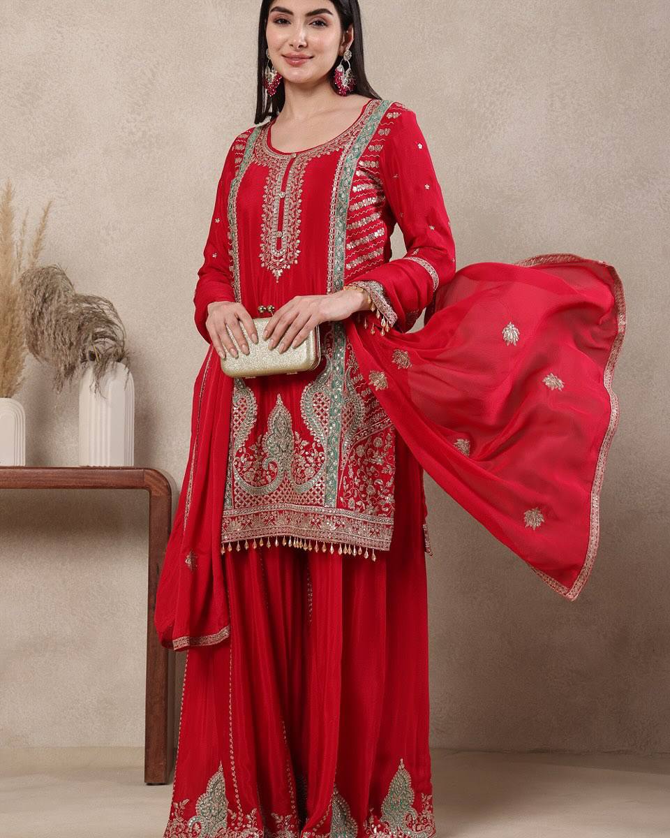 Heavy Chinnon Silk Material With 5mm Sequence