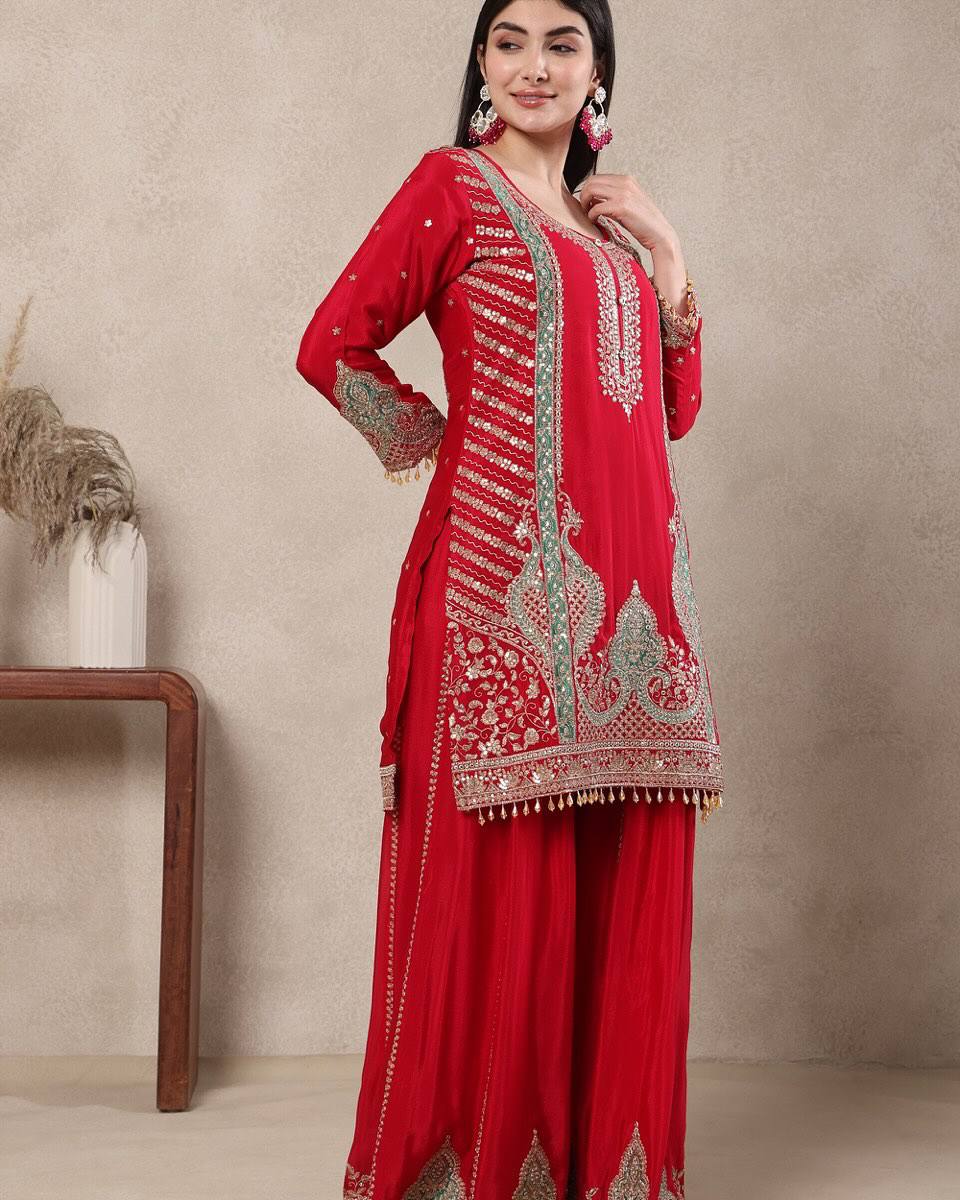 Heavy Chinnon Silk Material With 5mm Sequence