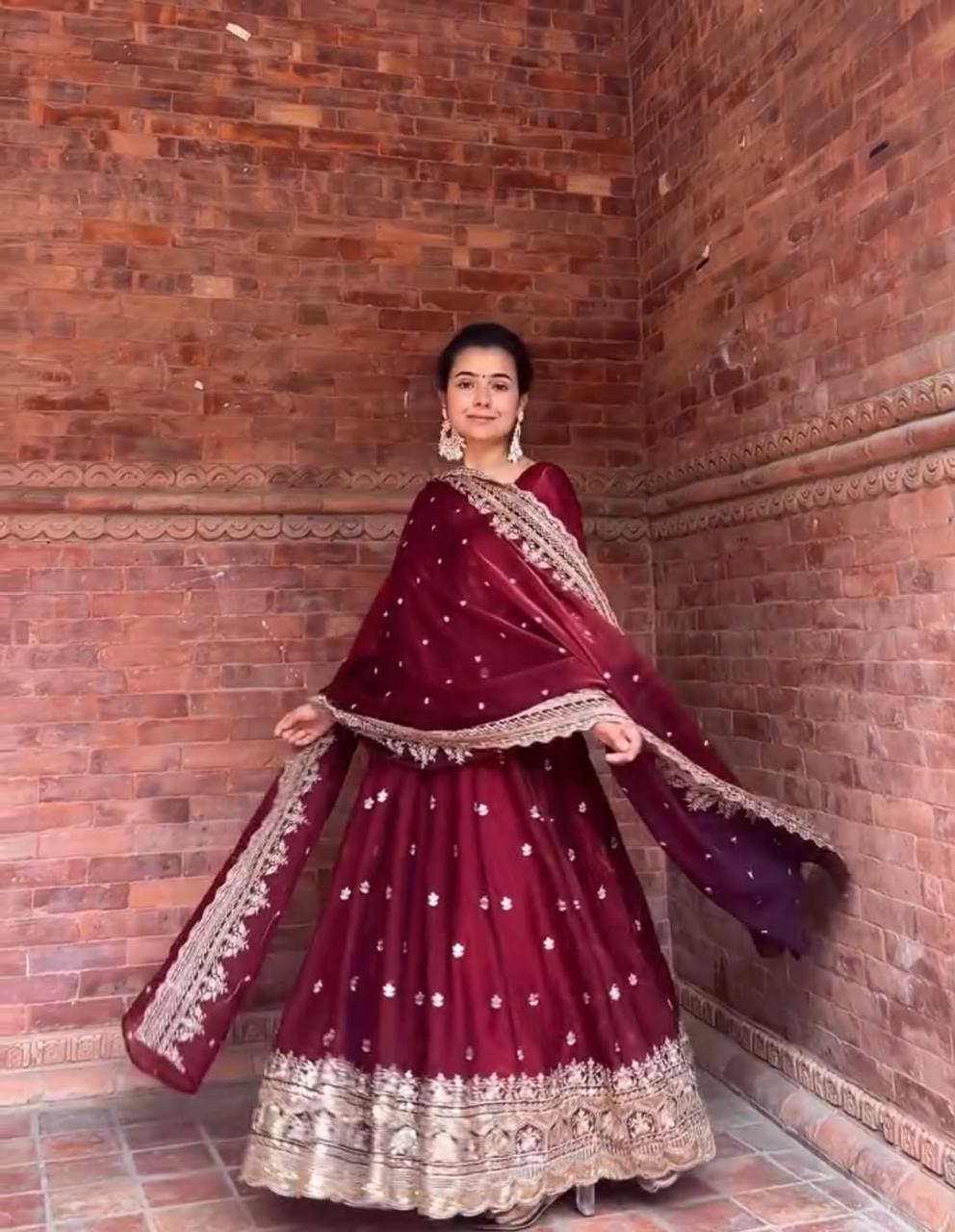 Maroon Anarkali Gown with Dupatta – Festive & Bridal Look